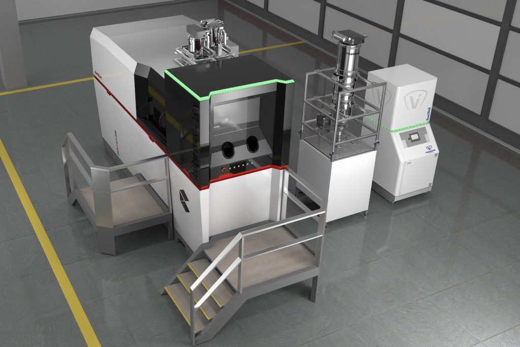 Metal powder handling for large 3D printers: PowTReX and powder buffer in a closed powder loop with an AMCM M 4K