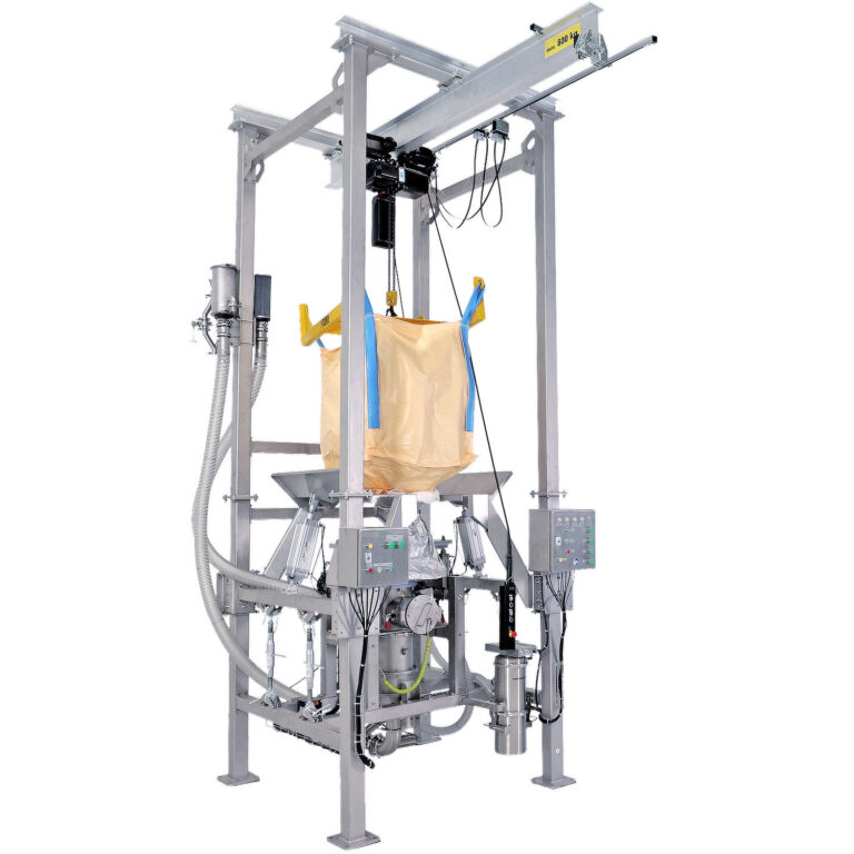 Bigbag-ledigingsstation met containment-beschermingsklasse OEB 3. Veilig ledigen van kritische stortgoederen voor toepassingen in onder andere de chemische industrie.