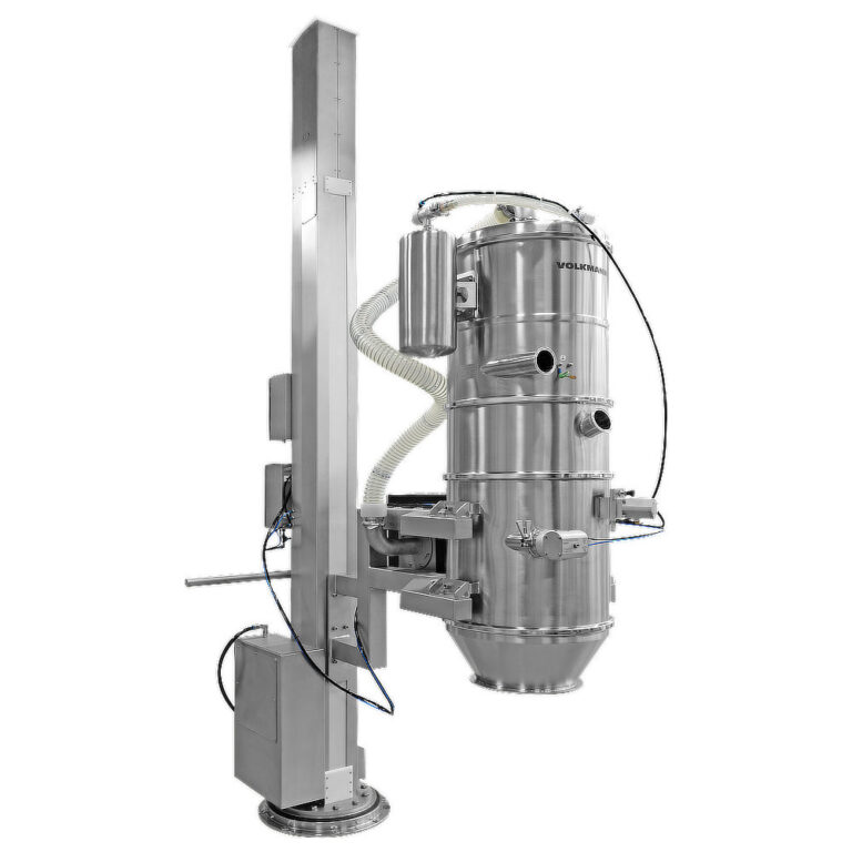 Vacuum conveyor on a swivelling lifting column