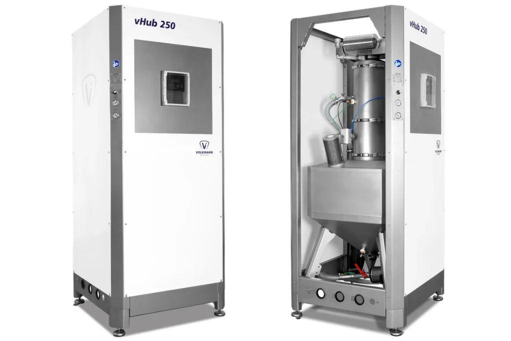 vHub 250 e.g. as a buffer container between depowdering and powder reprocessing (PowTReX)